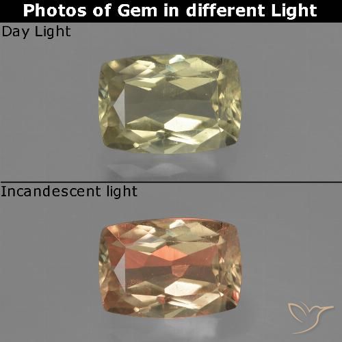 1.18ct Natürlicher hellgelb Farbwechselnder Diaspor, Kissen, VS