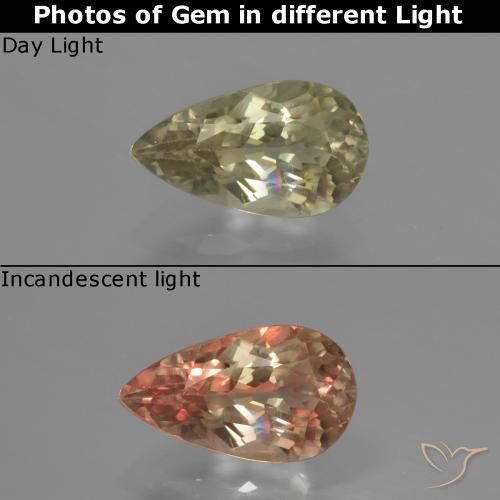 1.35ct Natürlicher hellgelb Farbwechselnder Diaspor, Birnenform, VS-SI