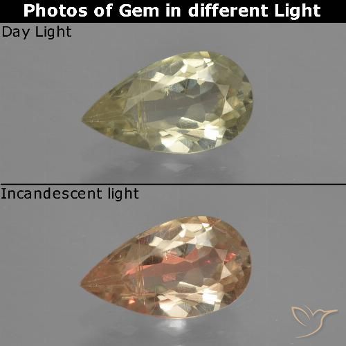 1.37ct Natürlicher hellgelb Farbwechselnder Diaspor, Birnenform, VS-SI
