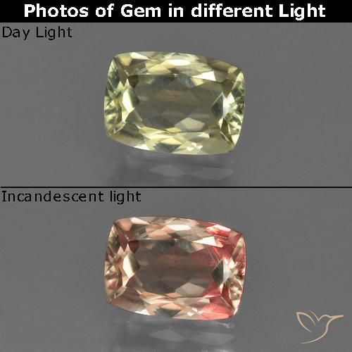 1.08ct Natürlicher Blasses Gelb Farbwechselnder Diaspor, Kissen, VS