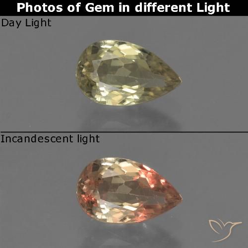 0.92ct Natürlicher Bräunliches Gelb Farbwechselnder Diaspor, Birnenform, VS