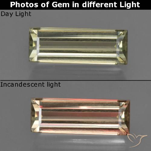 1.75ct Natürlicher Bräunliches Gelb Farbwechselnder Diaspor, Baguette, VVS-VS