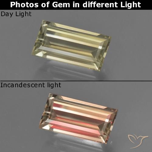 1.27ct Natürlicher Mittelgelb Farbwechselnder Diaspor, Baguette, VVS-VS