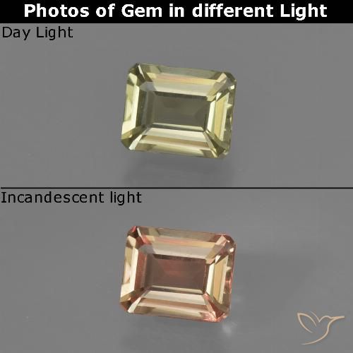 0.65ct Natürlicher hellgelb Farbwechselnder Diaspor, Smaragdschliff, VS