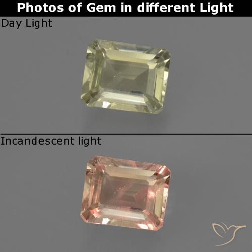 0.65ct Natürlicher Blasses Gelb Farbwechselnder Diaspor, Smaragdschliff, VS