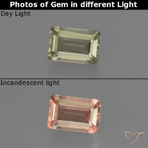 0.62ct Natürlicher hellgelb Farbwechselnder Diaspor, Smaragdschliff, VVS-VS