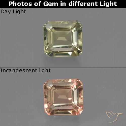 0.74ct Natürlicher gelb-grün Farbwechselnder Diaspor, Smaragdschliff, VVS-VS