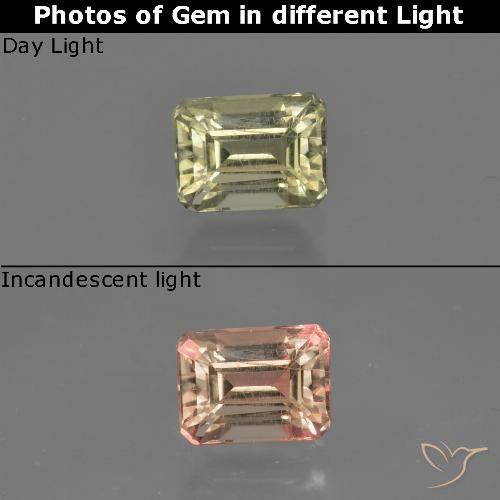 0.75ct Natürlicher hellgelb Farbwechselnder Diaspor, Smaragdschliff, VS-SI