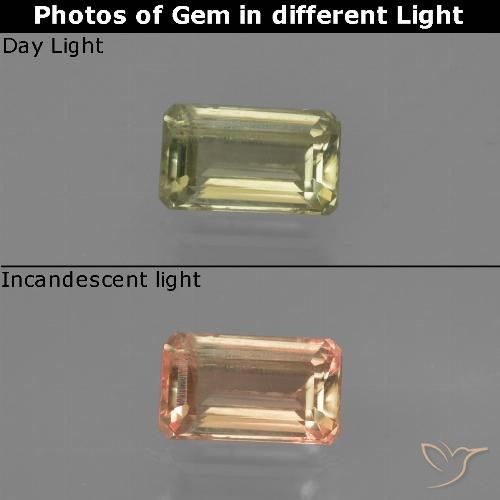 0.70ct Natürlicher gelb-grün Farbwechselnder Diaspor, Smaragdschliff, VS
