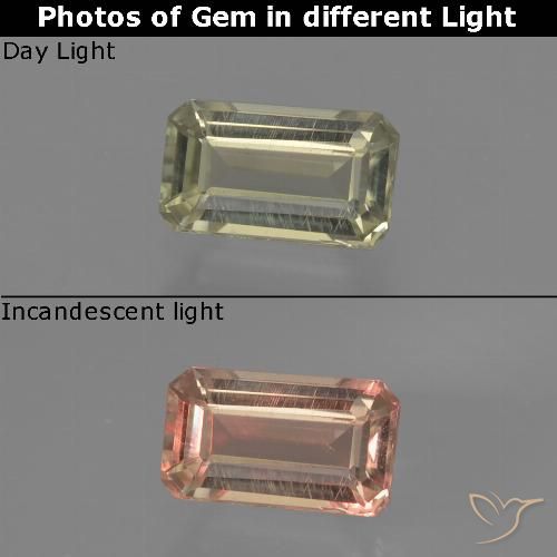 0.83ct Natürlicher hellgelb Farbwechselnder Diaspor, Smaragdschliff, VVS-VS