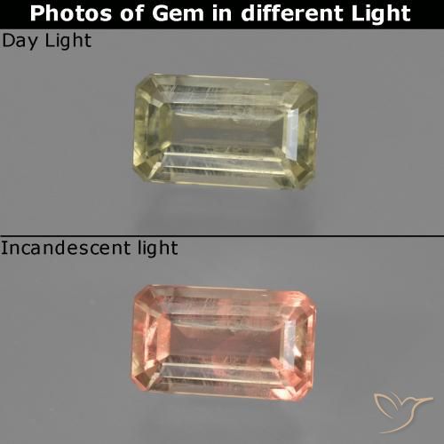 0.80ct Natürlicher hellgelb Farbwechselnder Diaspor, Smaragdschliff, VS