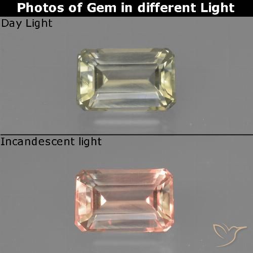 0.85ct Natürlicher hellgelb Farbwechselnder Diaspor, Smaragdschliff, VS