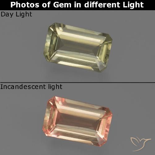 0.81ct Natürlicher hellgelb Farbwechselnder Diaspor, Smaragdschliff, VS