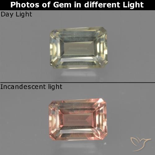 0.82ct Natürlicher Blasses Gelb Farbwechselnder Diaspor, Smaragdschliff, VS