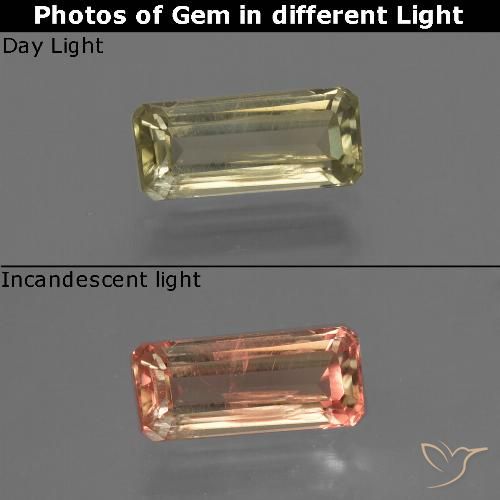 0.95ct Natürlicher hellgelb Farbwechselnder Diaspor, Smaragdschliff, VS-SI