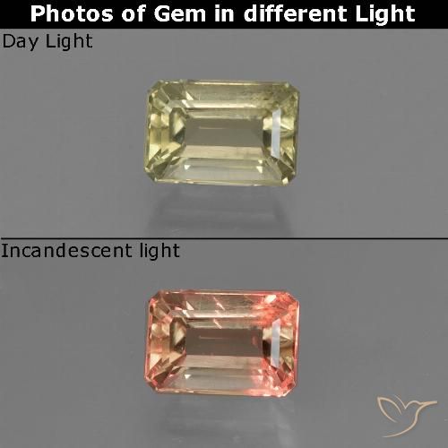 0.91ct Natürlicher hellgelb Farbwechselnder Diaspor, Smaragdschliff, VS
