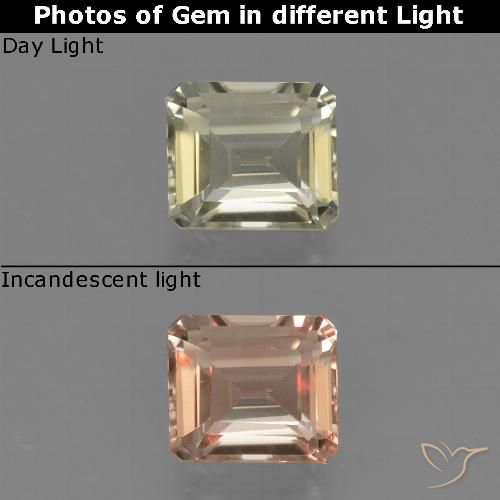 0.89ct Natürlicher Sehr helles Gelb Farbwechselnder Diaspor, Smaragdschliff, VS
