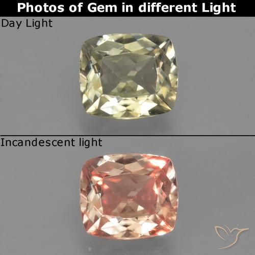 0.86ct Natürlicher hellgelb Farbwechselnder Diaspor, Kissen, VVS-VS