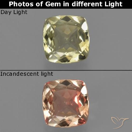 0.78ct Natürlicher hellgelb Farbwechselnder Diaspor, Kissen, VS