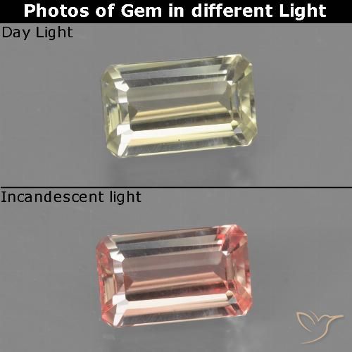 0.76ct Natürlicher hellgelb Farbwechselnder Diaspor, Smaragdschliff, VS