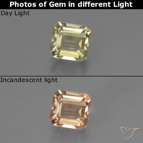 0.74ct Natürlicher hellgelb Farbwechselnder Diaspor, Smaragdschliff, VS