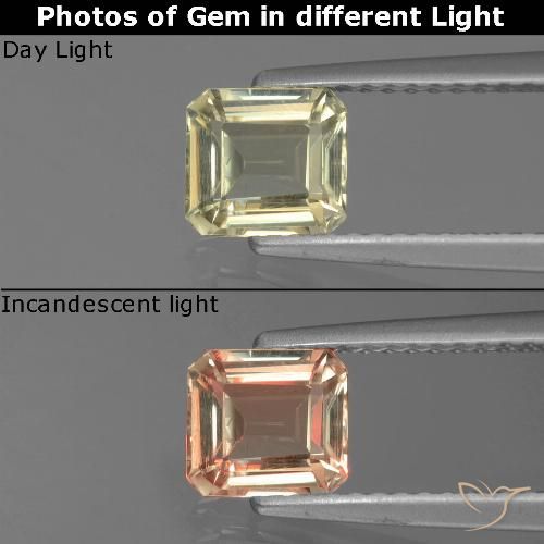 0.92ct Natürlicher Sehr helles Gelb Farbwechselnder Diaspor, Smaragdschliff, VS