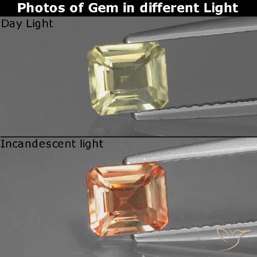 0.99ct Natürlicher Sehr helles Gelb Farbwechselnder Diaspor, Smaragdschliff, VS