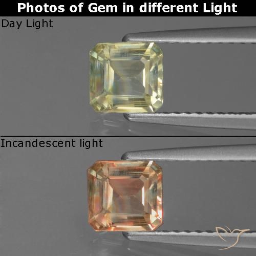 0.87ct Natürlicher Sehr helles Gelb Farbwechselnder Diaspor, Smaragdschliff, VS