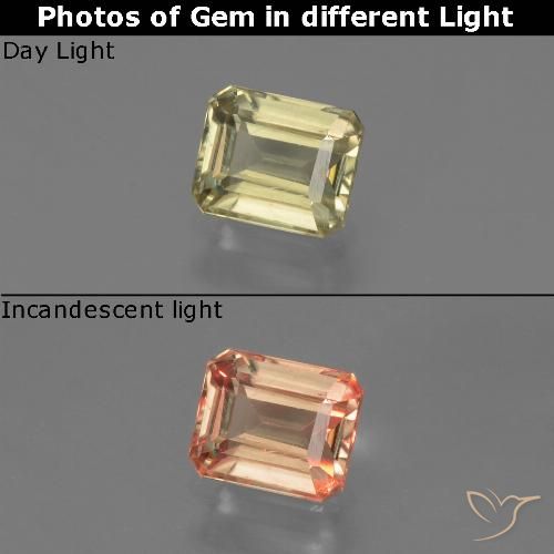 0.87ct Natürlicher Blasses Gelb Farbwechselnder Diaspor, Smaragdschliff, VS