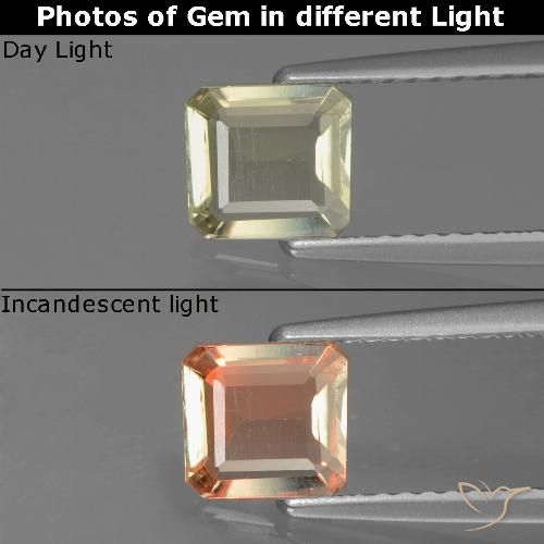 0.73ct Natürlicher hellgelb Farbwechselnder Diaspor, Smaragdschliff, VS