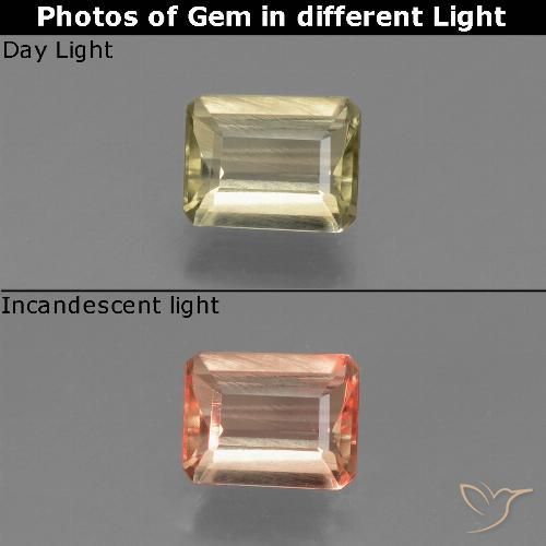 0.88ct Natürlicher Sehr helles Gelb Farbwechselnder Diaspor, Smaragdschliff, VVS-VS