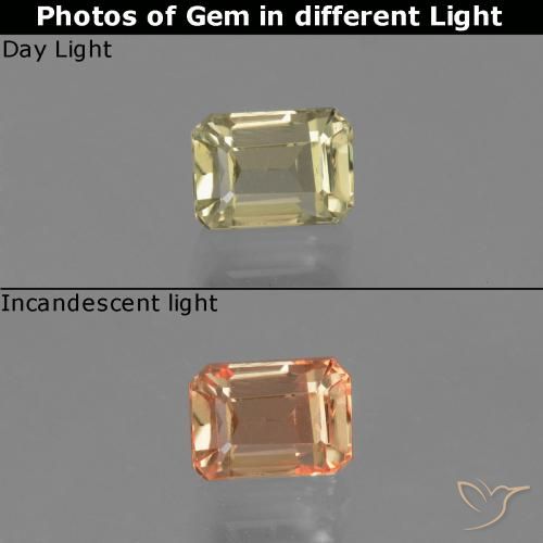 0.96ct Natürlicher Blasses Gelb Farbwechselnder Diaspor, Smaragdschliff, VVS-VS