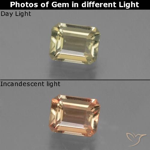 0.95ct Natürlicher Blasses Gelb Farbwechselnder Diaspor, Smaragdschliff, VVS-VS