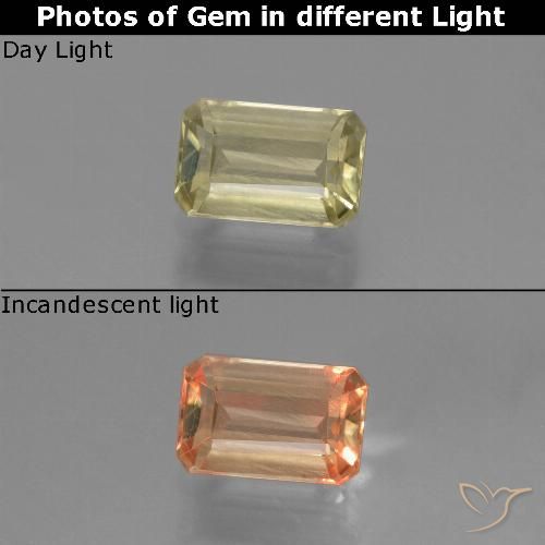 0.97ct Natürlicher hellgelb Farbwechselnder Diaspor, Smaragdschliff, VS
