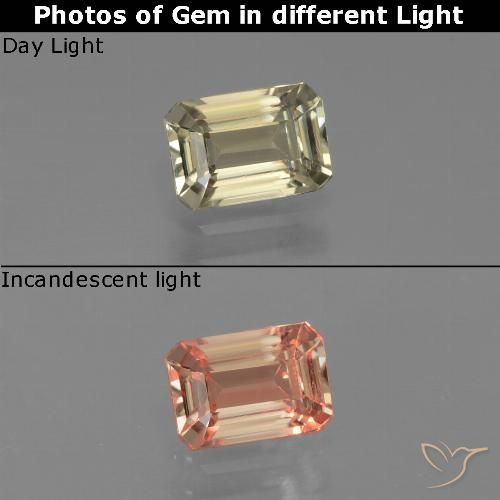 0.88ct Natürlicher Erdiges Gelb Farbwechselnder Diaspor, Smaragdschliff, VVS-VS