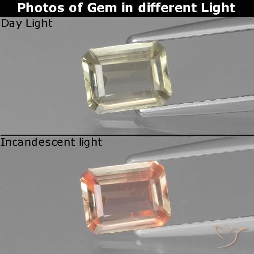 0.80ct Natürlicher Gelbes Beige Farbwechselnder Diaspor, Smaragdschliff, VVS-VS
