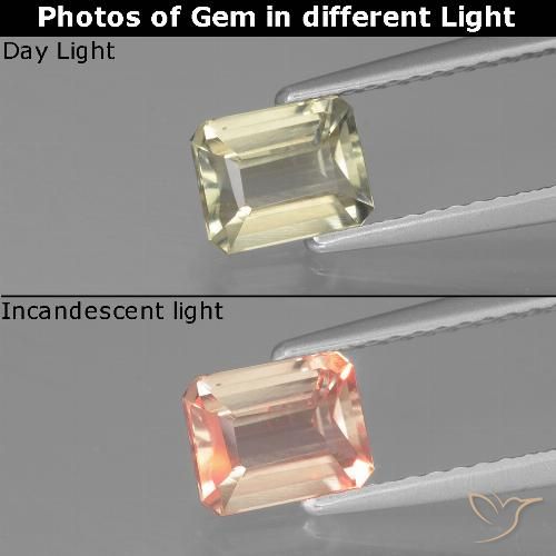 0.94ct Natürlicher Sehr helles Gelb Farbwechselnder Diaspor, Smaragdschliff, VVS-VS