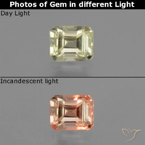 0.74ct Natürlicher Sehr helles Gelb Farbwechselnder Diaspor, Smaragdschliff, VS