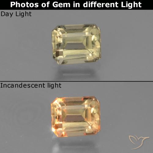 0.96ct Natürlicher Gelbes Beige Farbwechselnder Diaspor, Smaragdschliff, VVS-VS