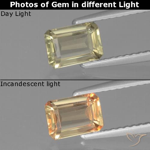 0.86ct Natürlicher Sehr helles Gelb Farbwechselnder Diaspor, Smaragdschliff, VVS-VS