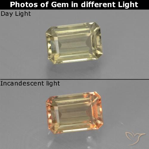 1.00ct Natürlicher hellgelb Farbwechselnder Diaspor, Smaragdschliff, VVS-VS