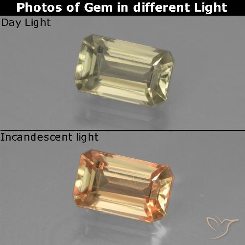 0.90ct Natürlicher Sanftes Gelb Farbwechselnder Diaspor, Smaragdschliff, VVS-VS
