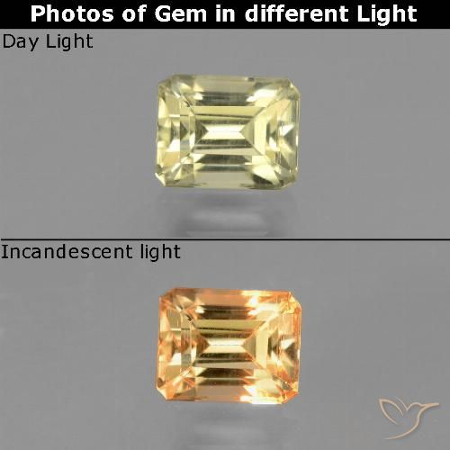 0.95ct Natürlicher hellgelb Farbwechselnder Diaspor, Smaragdschliff, VS