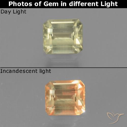 0.81ct Natürlicher Sanftes Gelb Farbwechselnder Diaspor, Smaragdschliff, VS