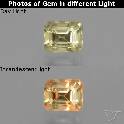 0.87ct Natürlicher hellgelb Farbwechselnder Diaspor, Smaragdschliff, VS
