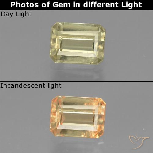 0.93ct Natürlicher hellgelb Farbwechselnder Diaspor, Smaragdschliff, VS