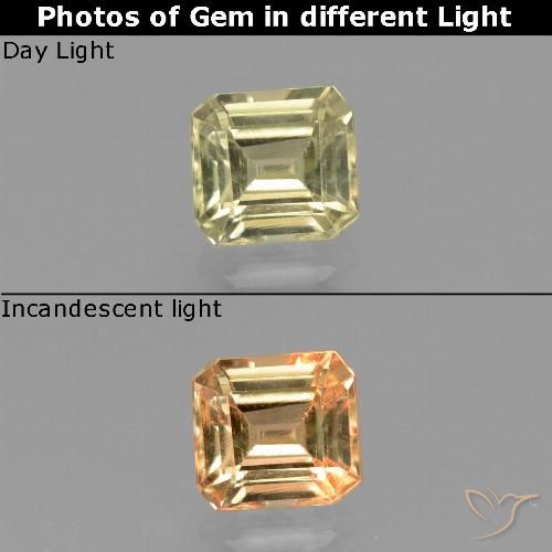 0.87ct Natürlicher Sanftes Gelb Farbwechselnder Diaspor, Smaragdschliff, VS