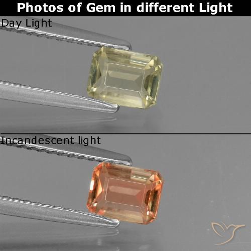 0.78ct Natürlicher hellgelb Farbwechselnder Diaspor, Smaragdschliff, VS
