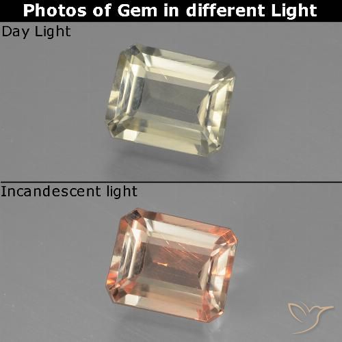 0.85ct Natürlicher Sehr helles Gelb Farbwechselnder Diaspor, Smaragdschliff, VS