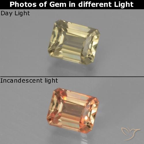 0.86ct Natürlicher Erdiges Gelb Farbwechselnder Diaspor, Smaragdschliff, VS